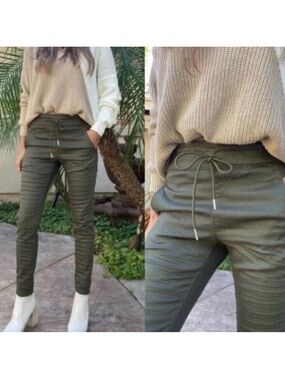 Bevy Flog Women’s Elastic Drawstring Waist Shely Pants In Olive Green